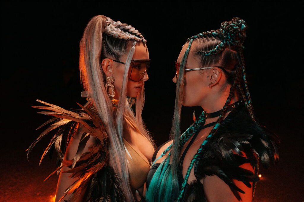 Two models with braids and costumes — Burning Man inspired fine-art series by Jakub Kubajz